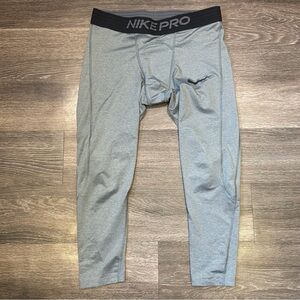 Nike Pro Leggings 3/4 Basketball Gym Gray Mens Large